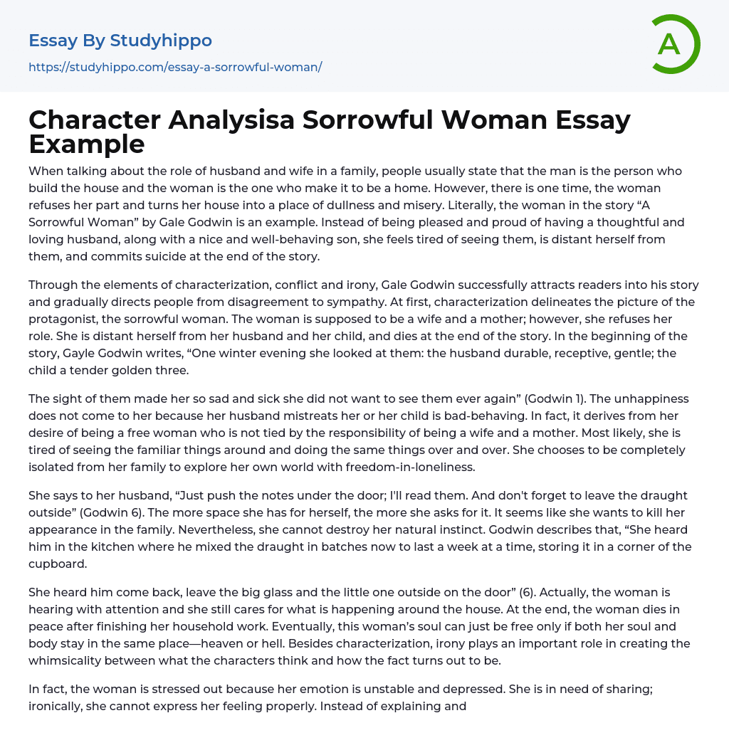 Character Analysisa Sorrowful Woman Essay Example