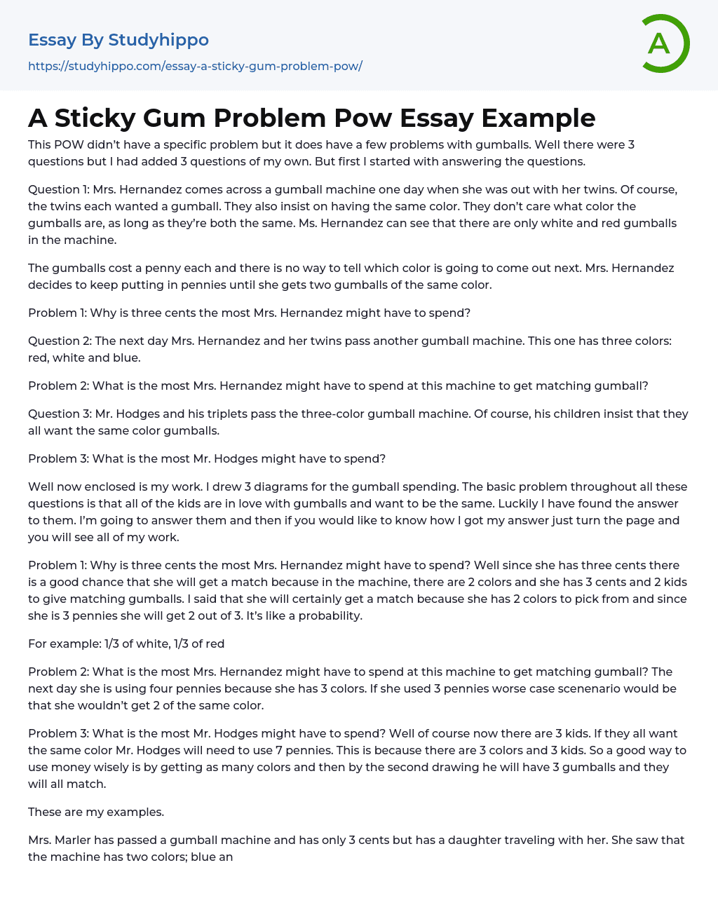 A Sticky Gum Problem Pow Essay Example