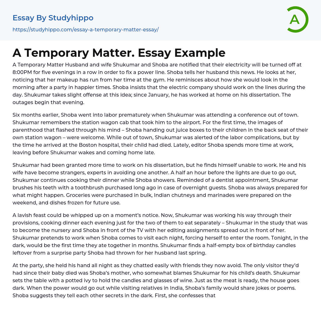 A Temporary Matter. Essay Example
