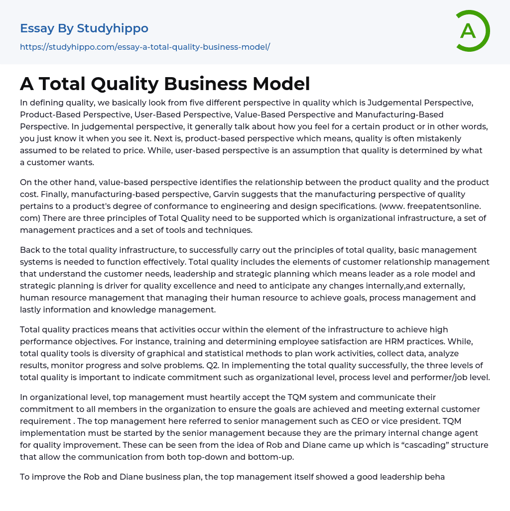 A Total Quality Business Model Essay Example