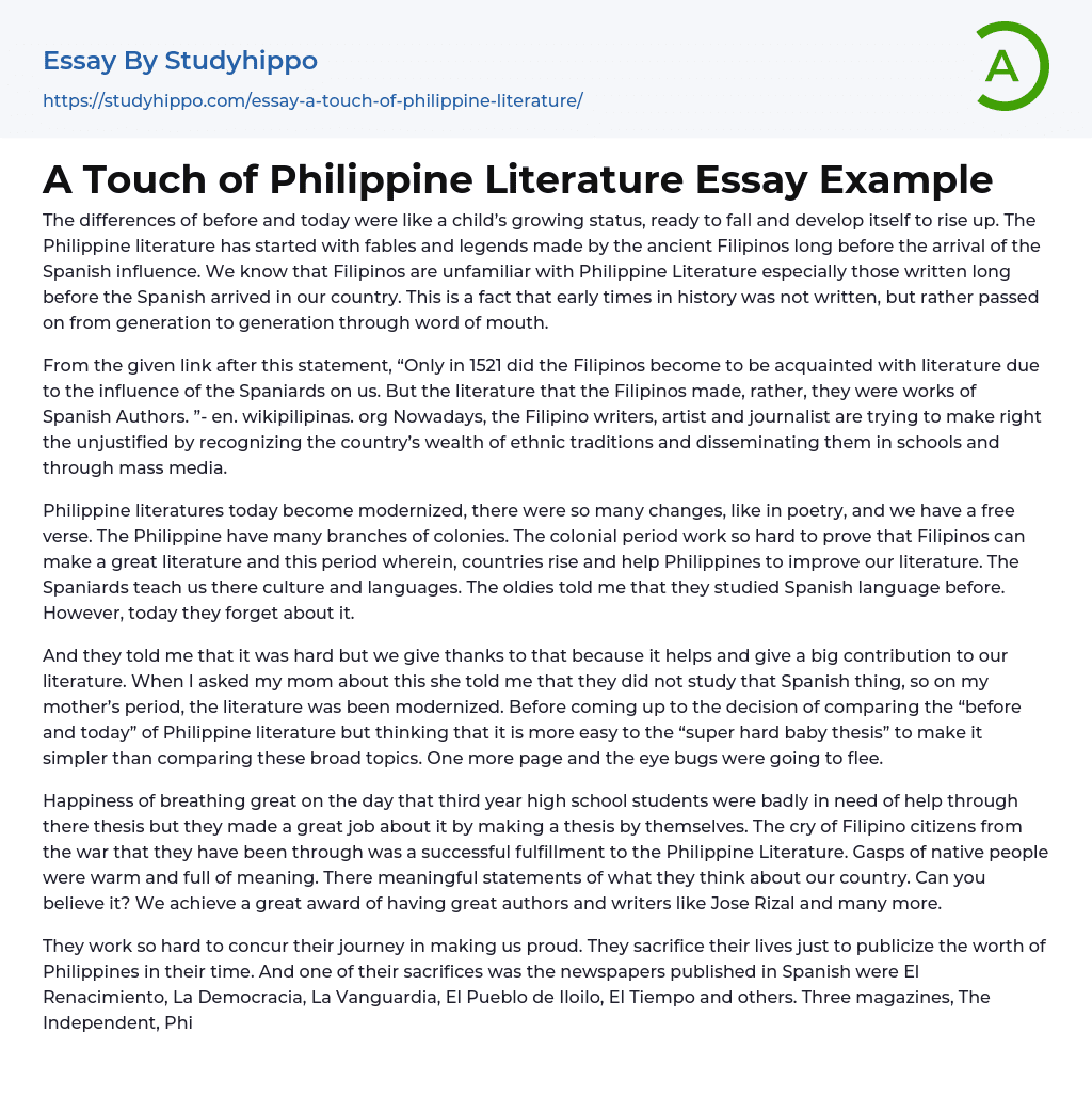 A Touch of Philippine Literature Essay Example