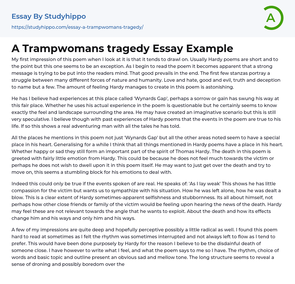 A Trampwomans tragedy Essay Example