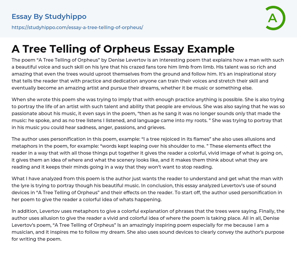 A Tree Telling of Orpheus Essay Example
