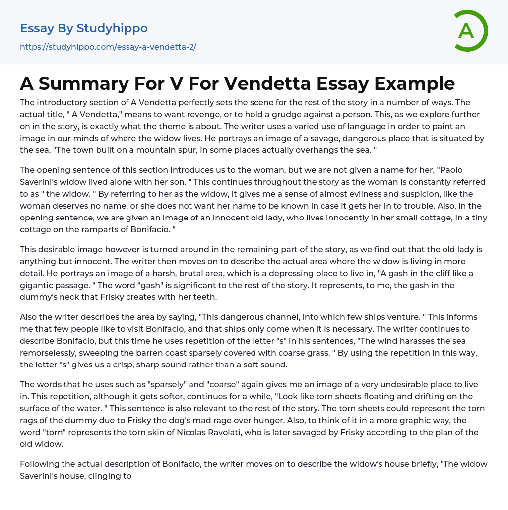 v for vendetta summary essay