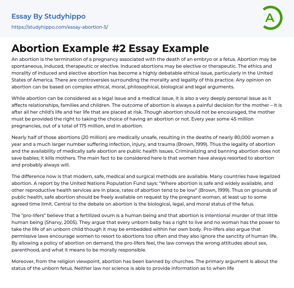 Abortion Example #2 Essay Example