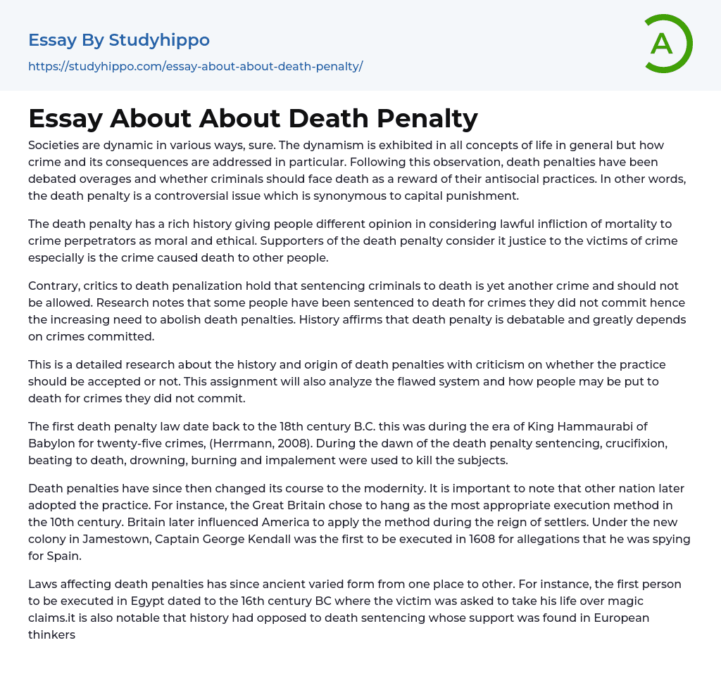 Essay About About Death Penalty