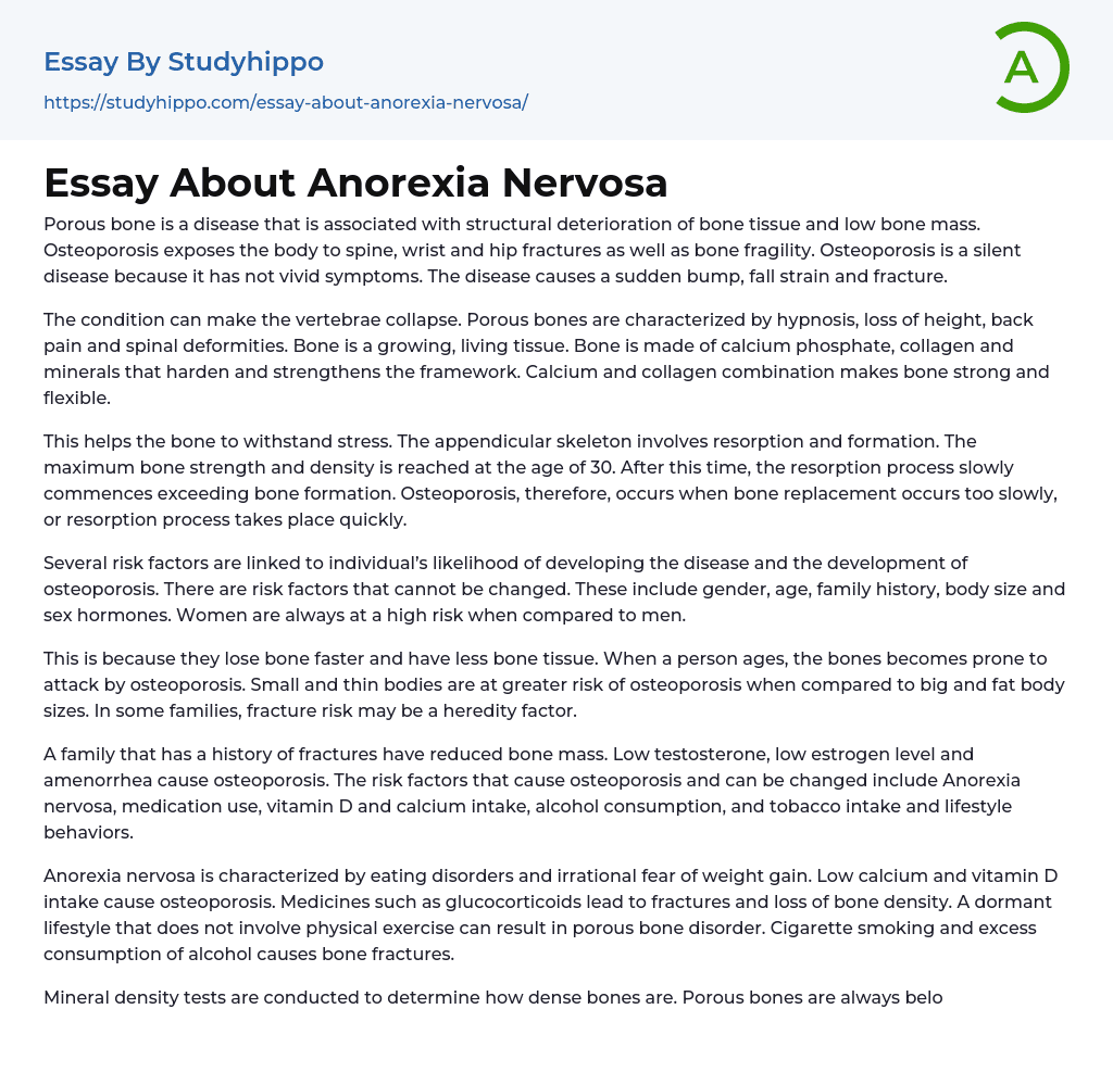 Essay About Anorexia Nervosa