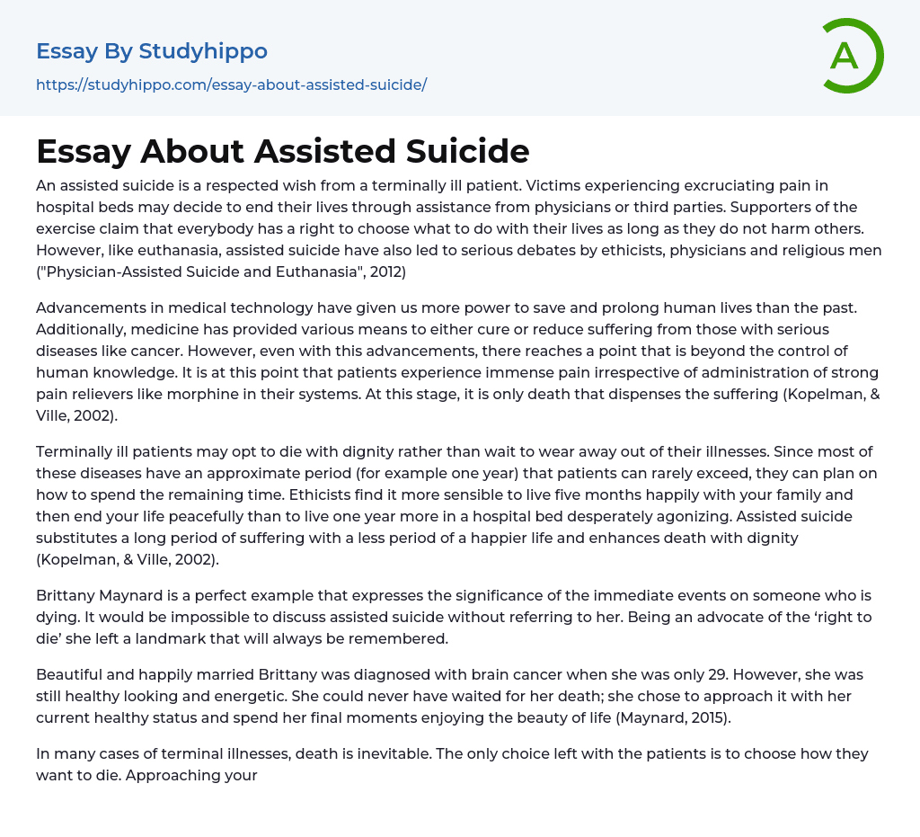 Essay About Assisted Suicide