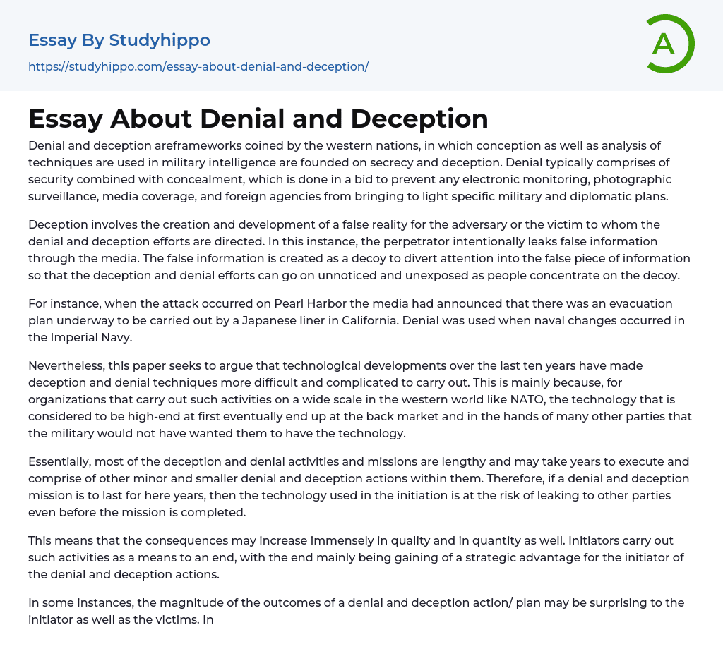 Essay About Denial and Deception