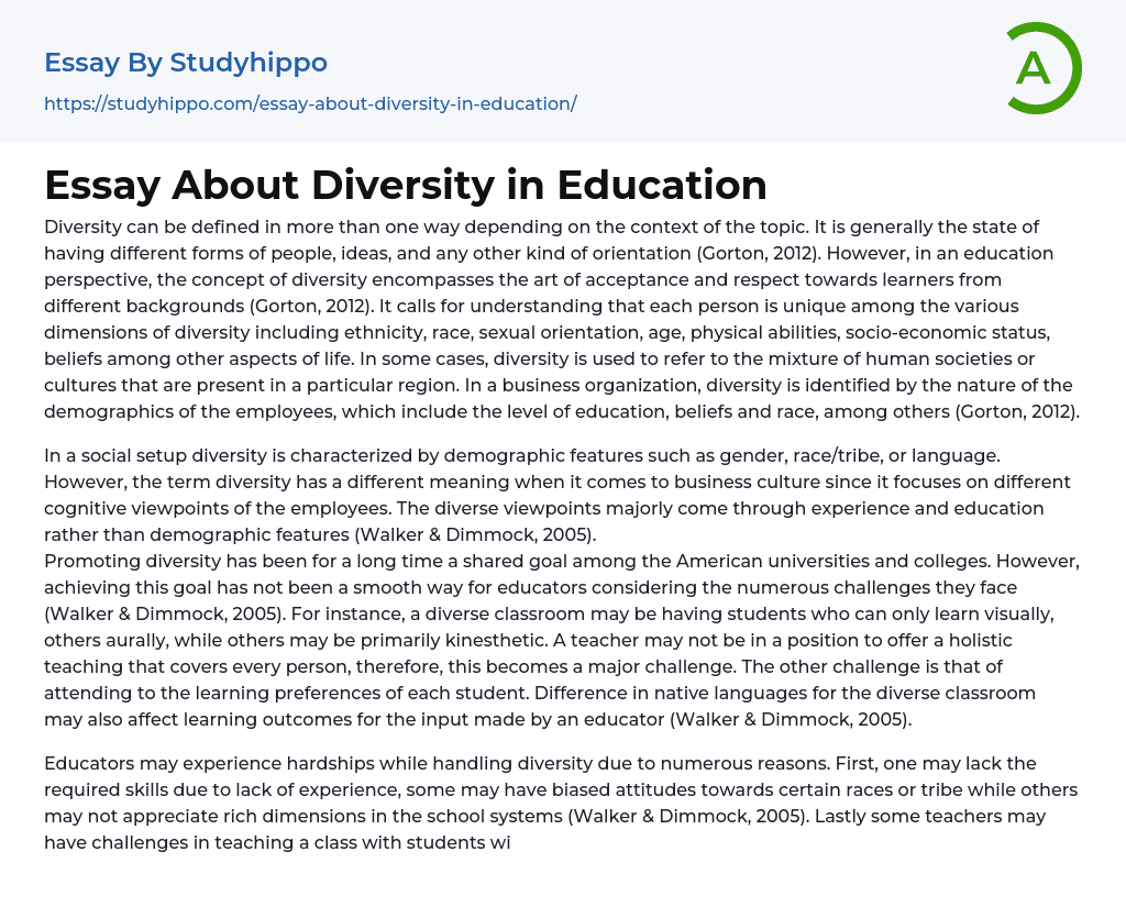 Essay About Diversity in Education