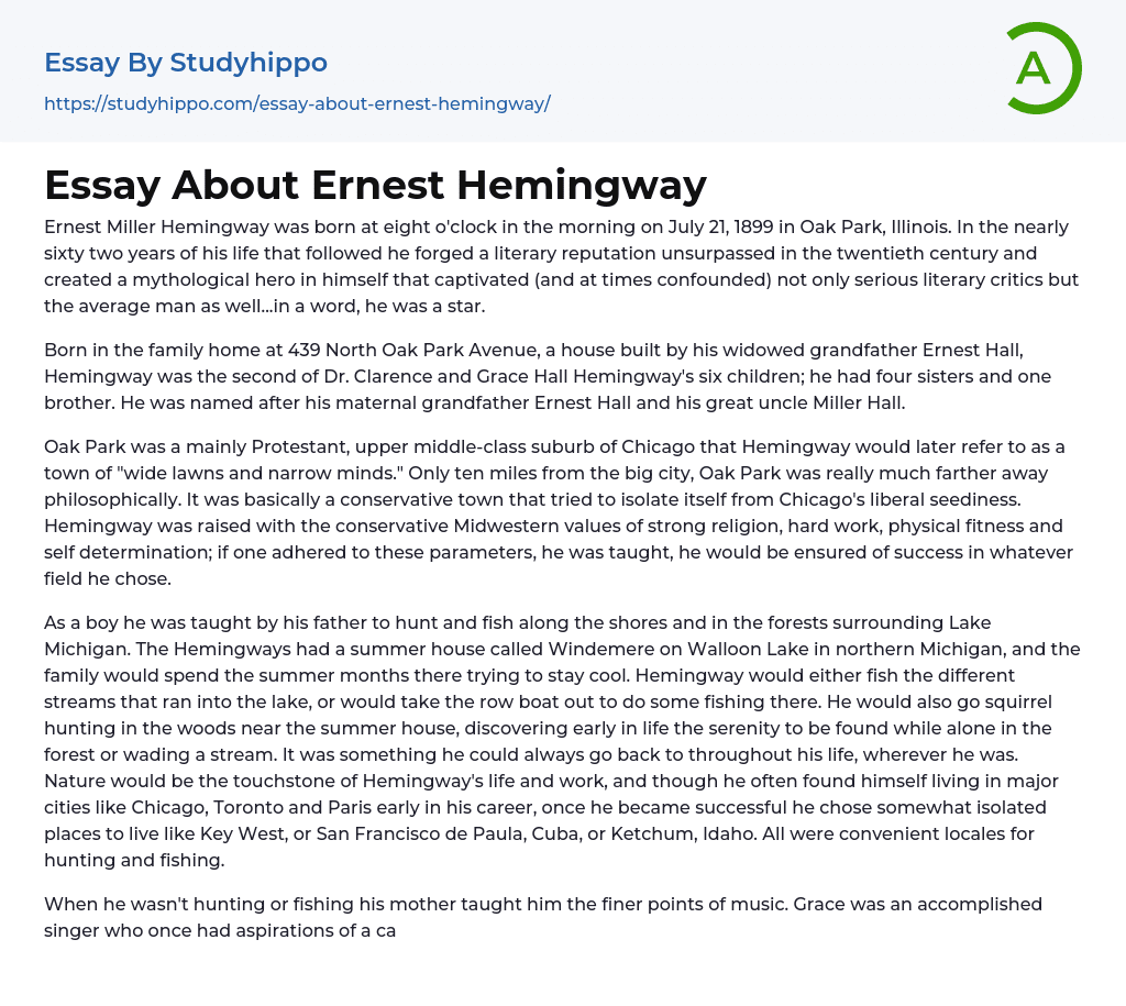 Essay About Ernest Hemingway