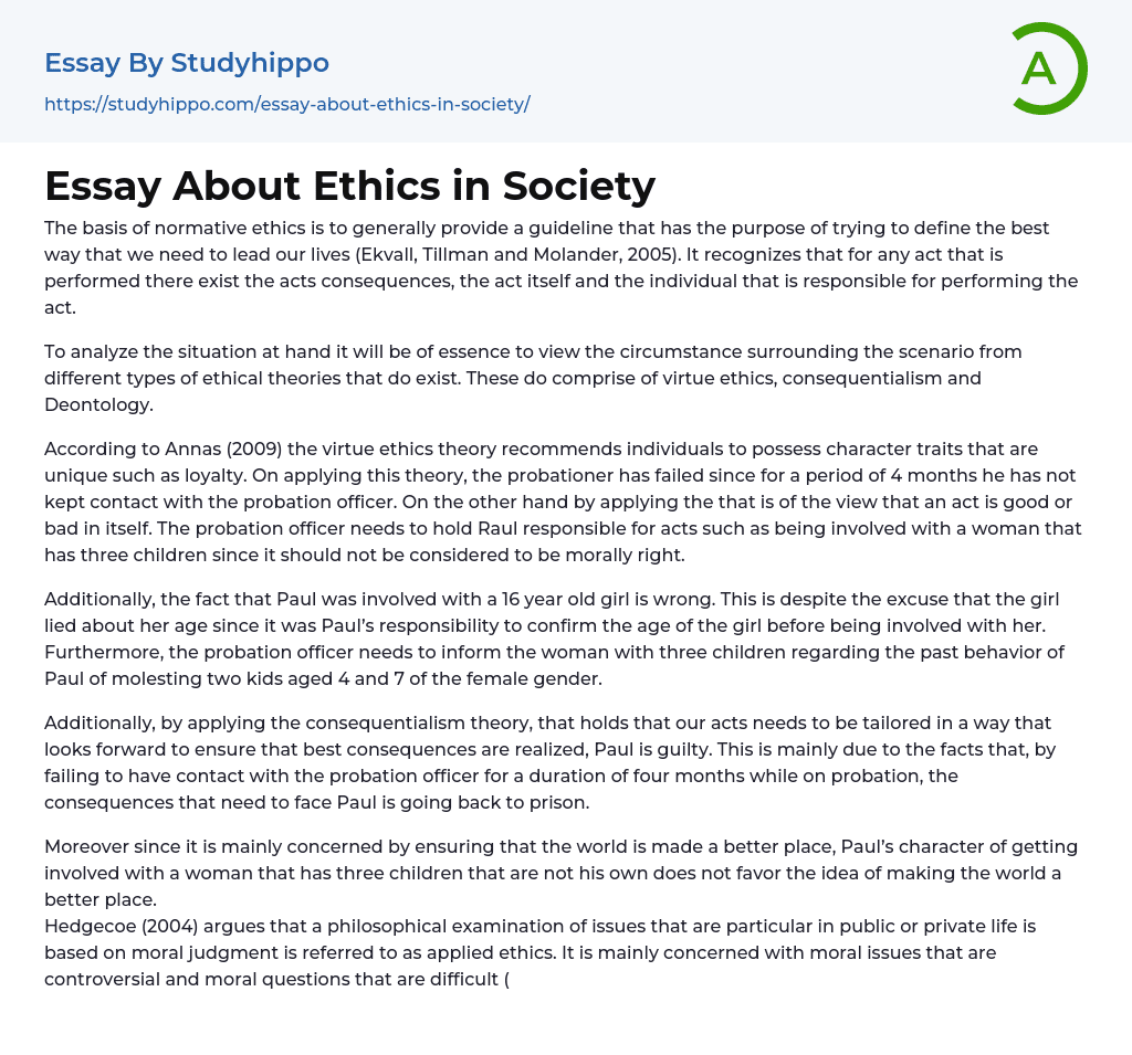 Essay About Ethics in Society