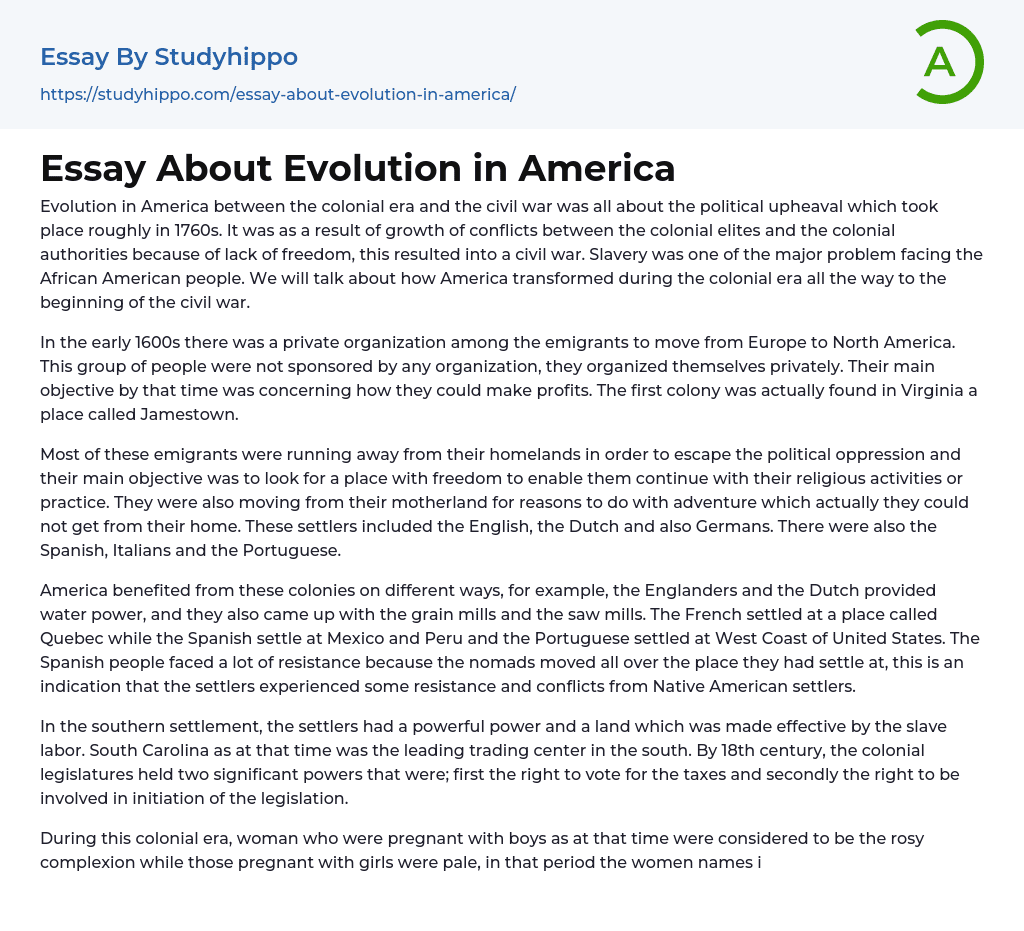 Essay About Evolution in America