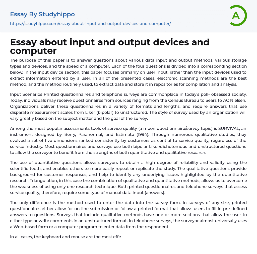 Essay about input and output devices and computer