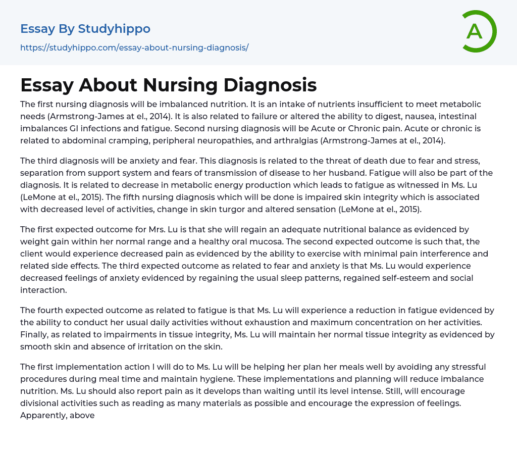 Essay About Nursing Diagnosis