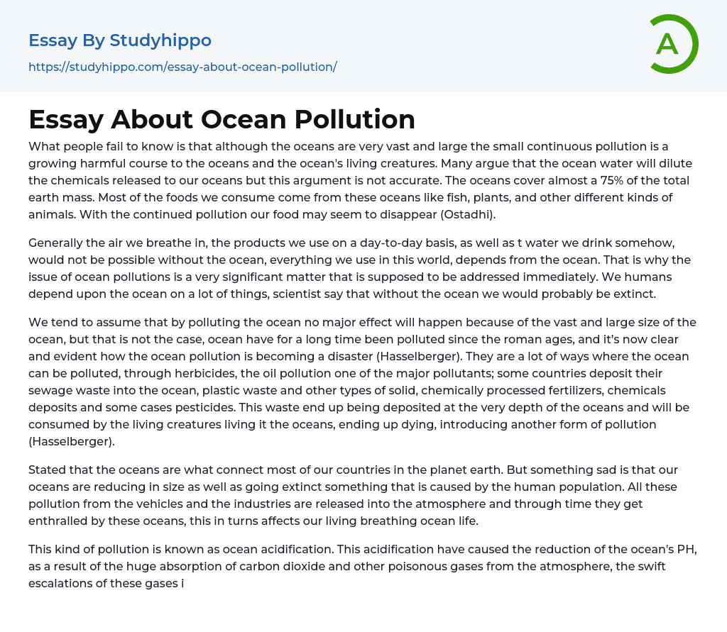 Essay About Ocean Pollution
