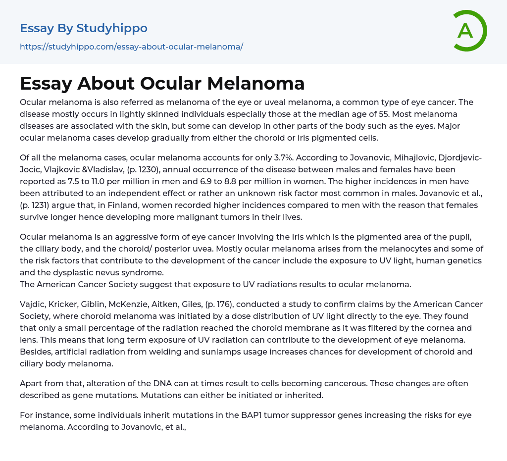 Essay About Ocular Melanoma