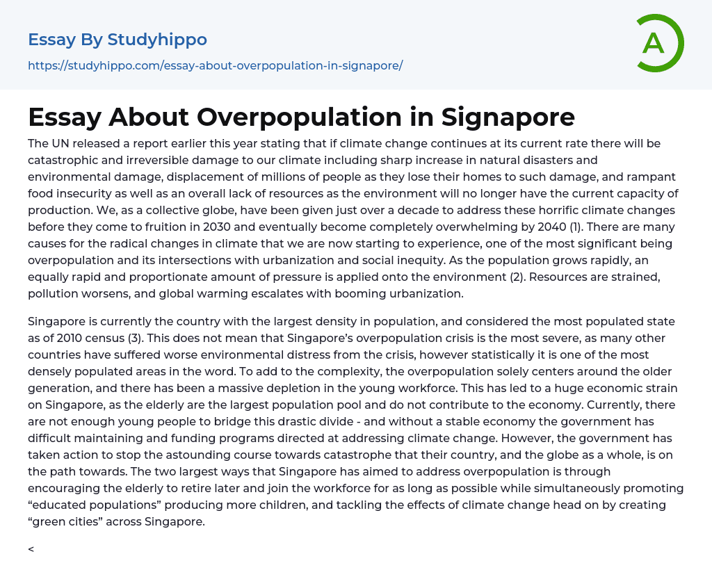 Essay About Overpopulation in Signapore
