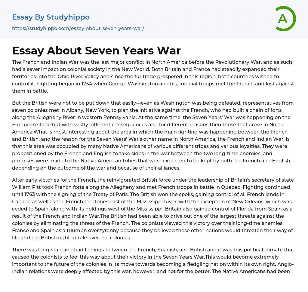 Essay About Seven Years War