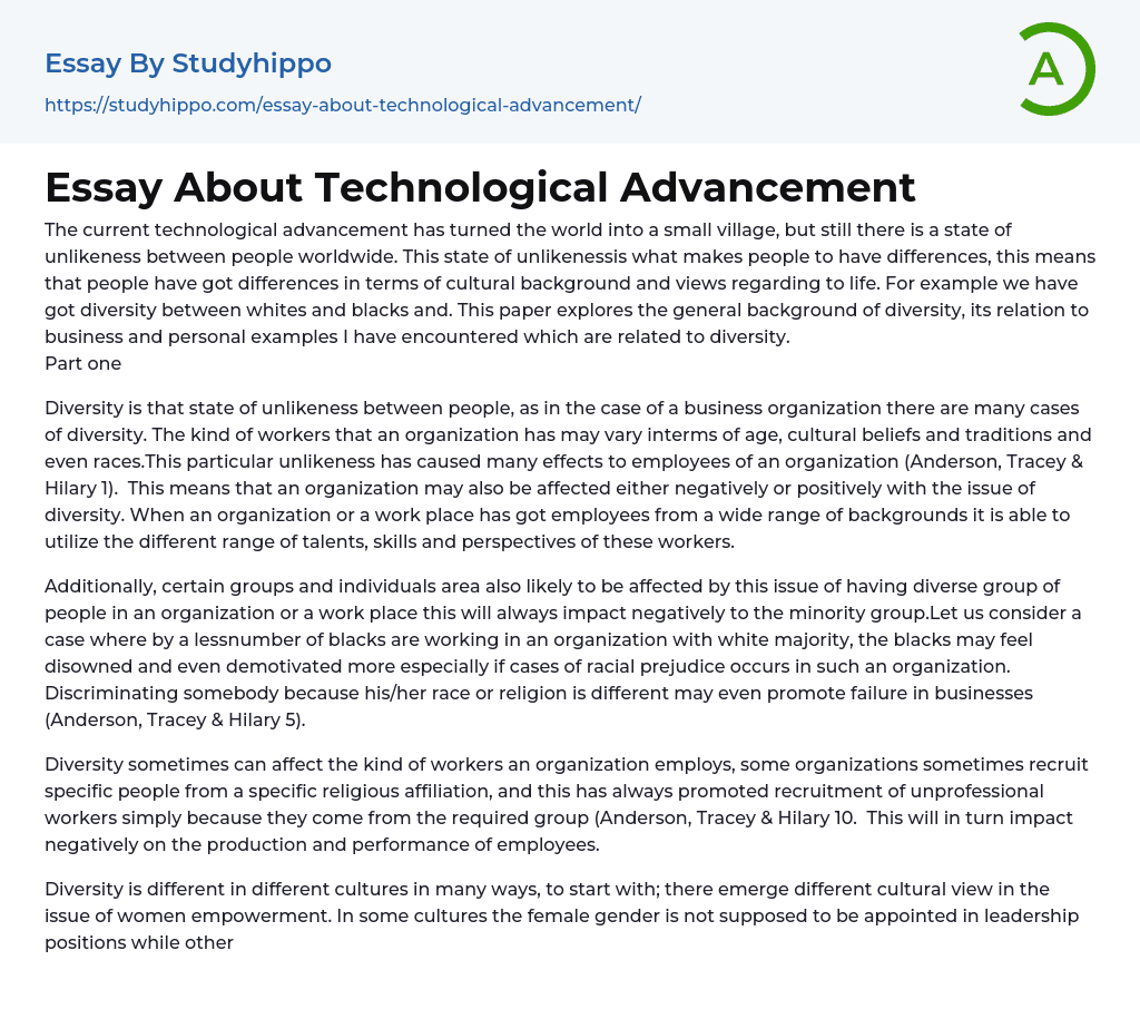 Essay About Technological Advancement