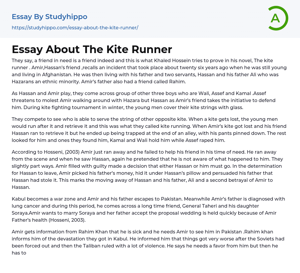 Essay About The Kite Runner
