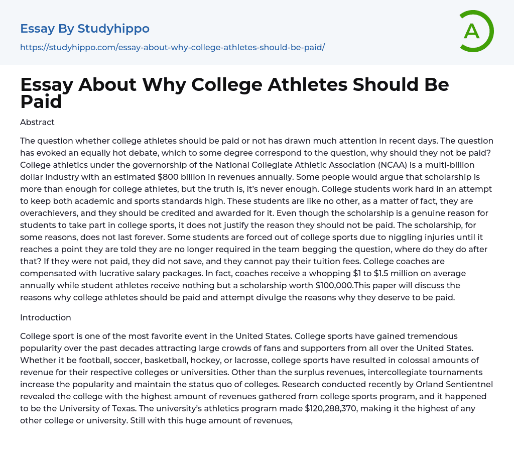 Essay About Why College Athletes Should Be Paid