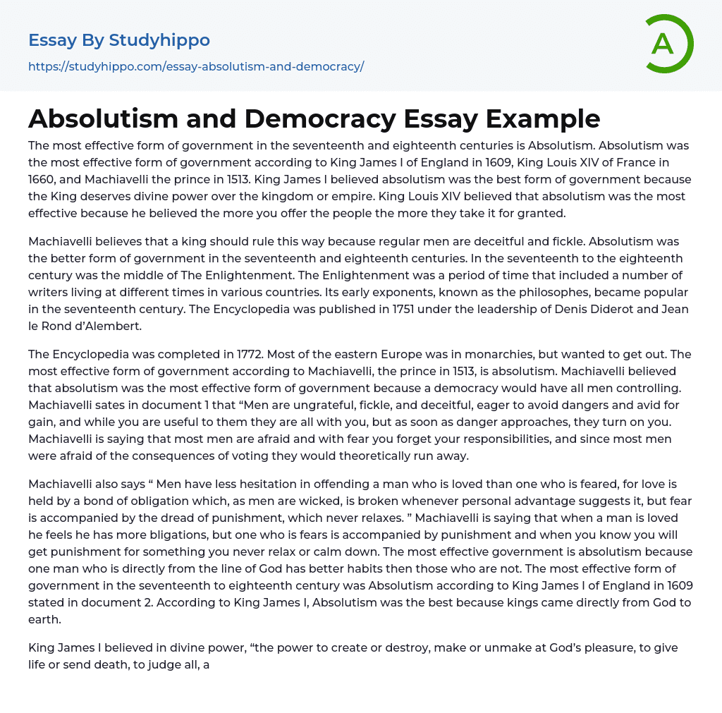 Absolutism and Democracy Essay Example
