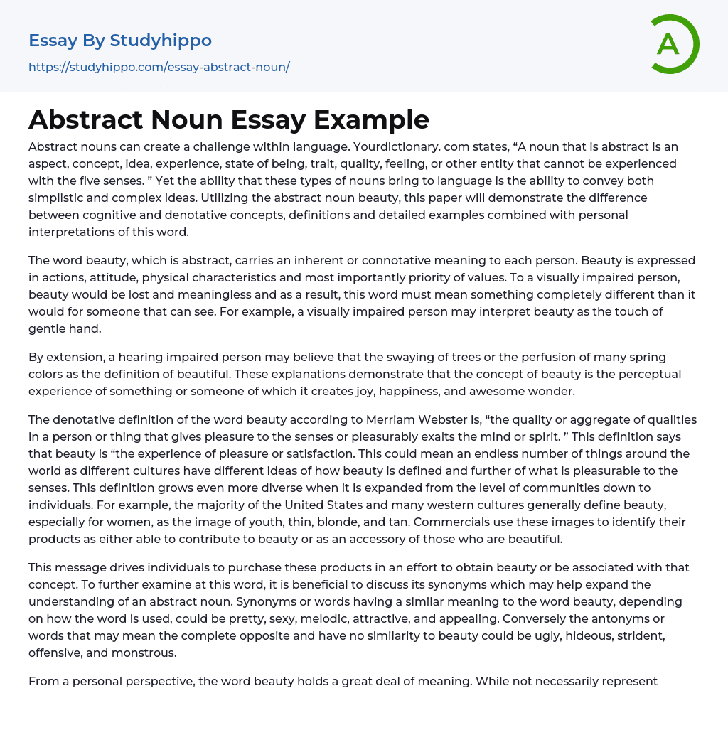 Abstract Noun Essay Example