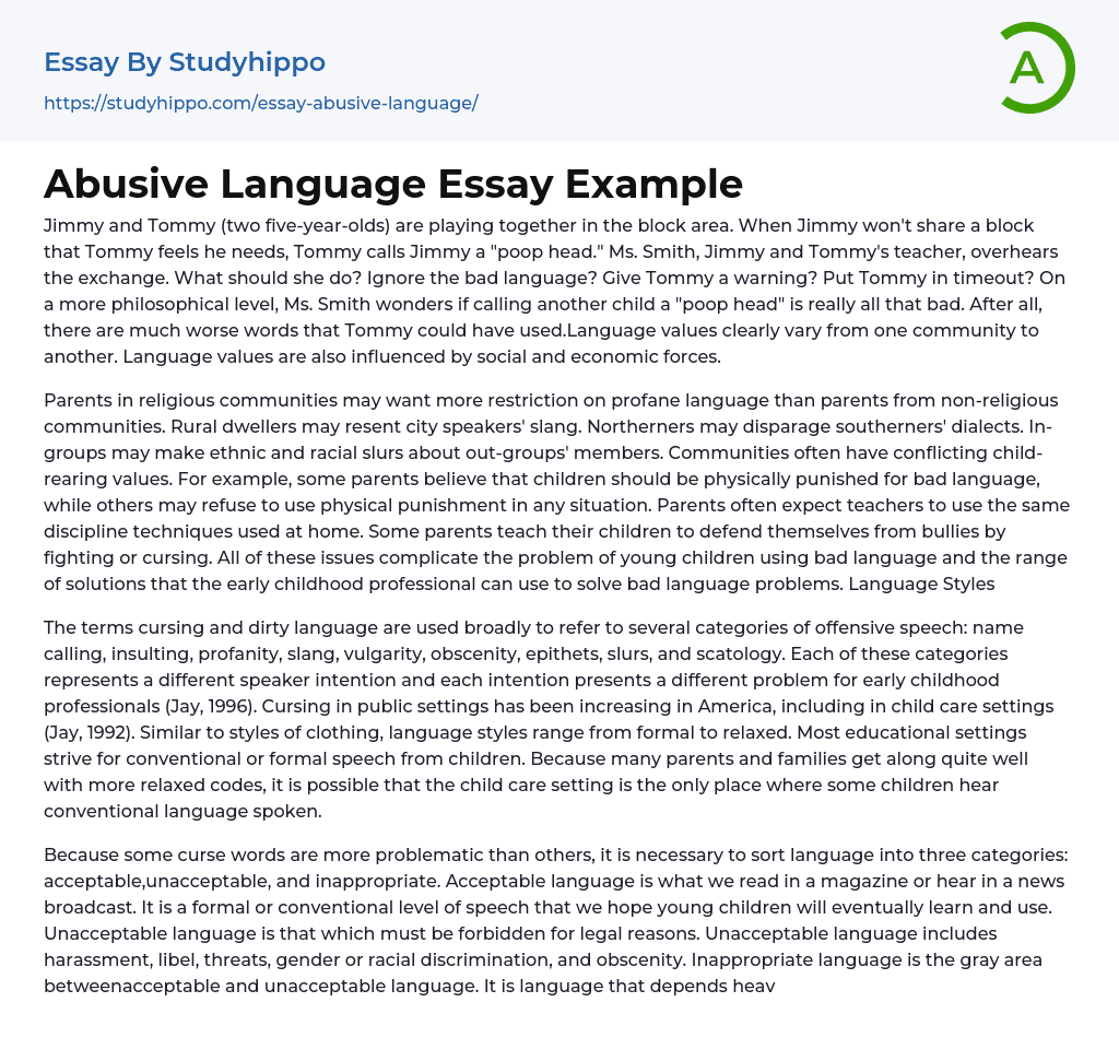 Abusive Language Essay Example