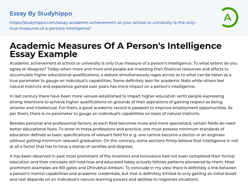 Academic Measures Of A Person’s Intelligence Essay Example