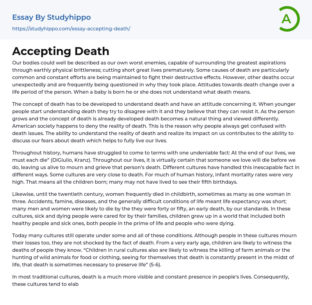 Accepting Death Essay Example