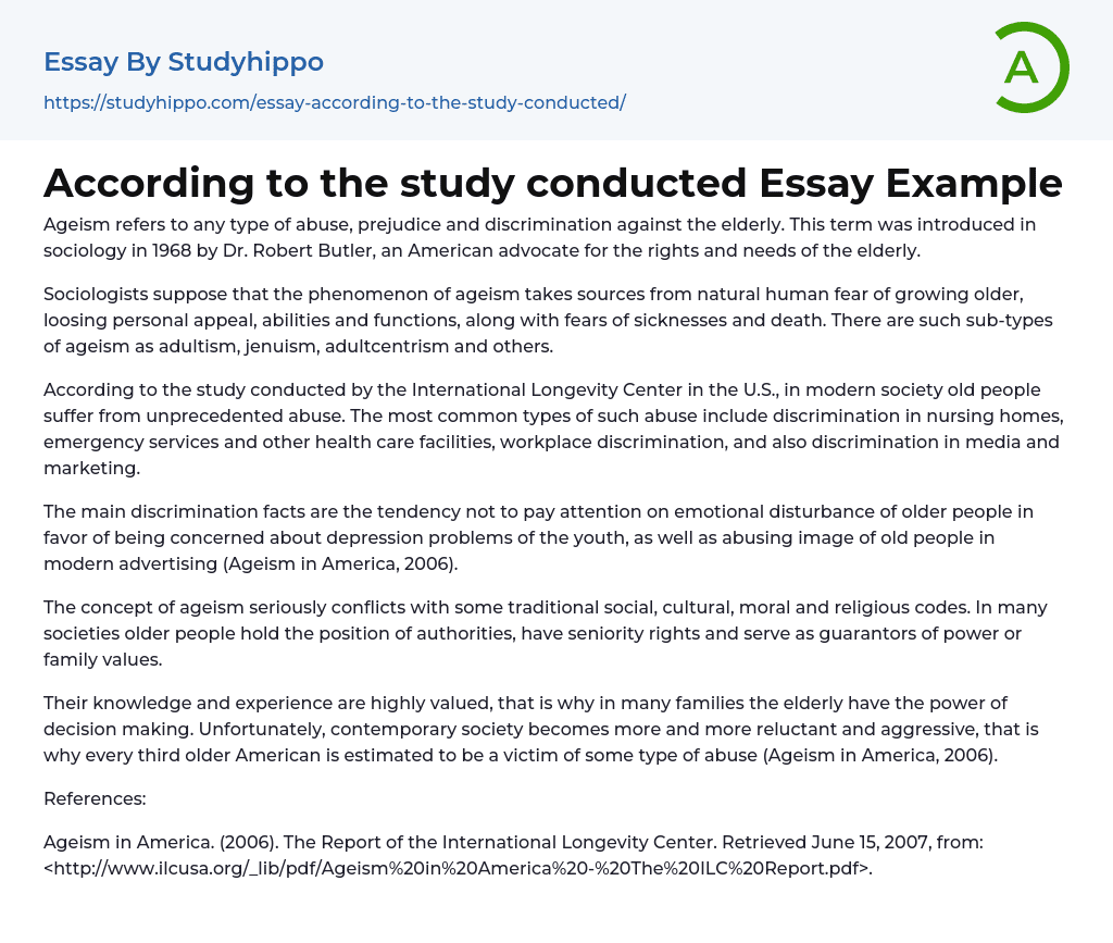 According to the study conducted Essay Example