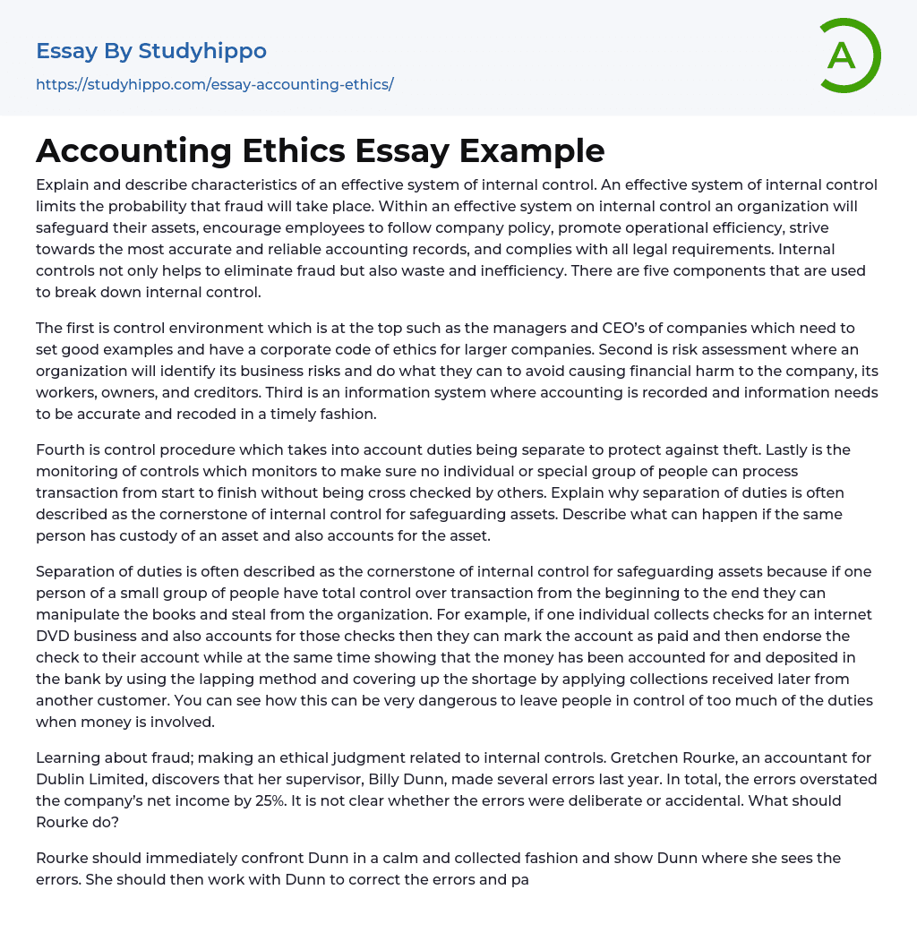 Accounting Ethics Essay Example