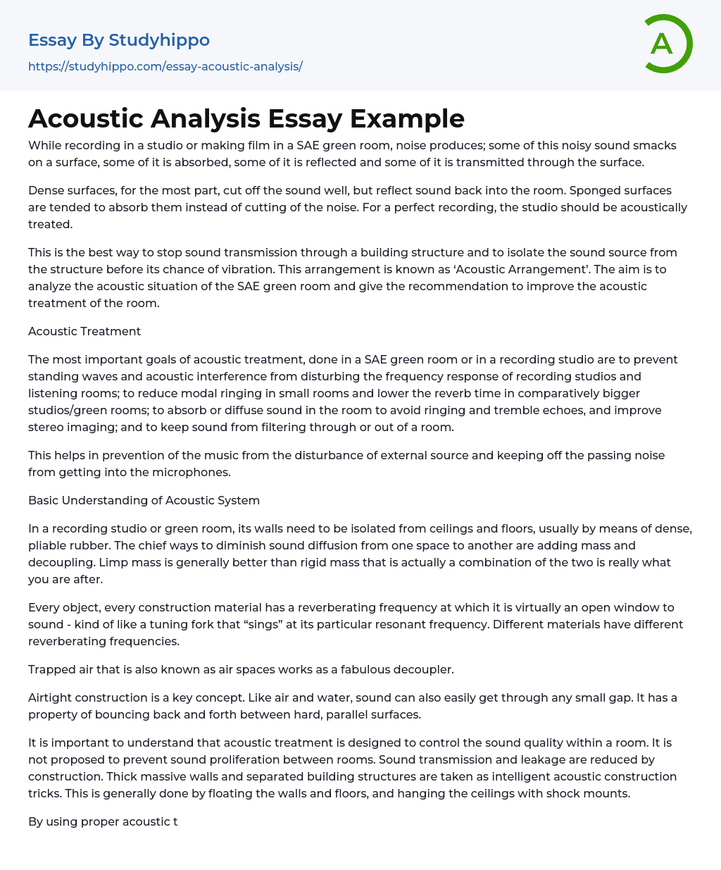 Acoustic Analysis Essay Example