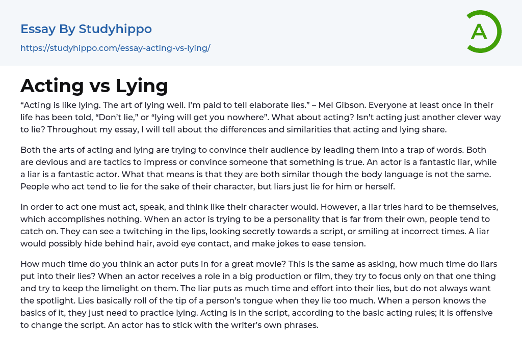 Acting vs Lying Essay Example