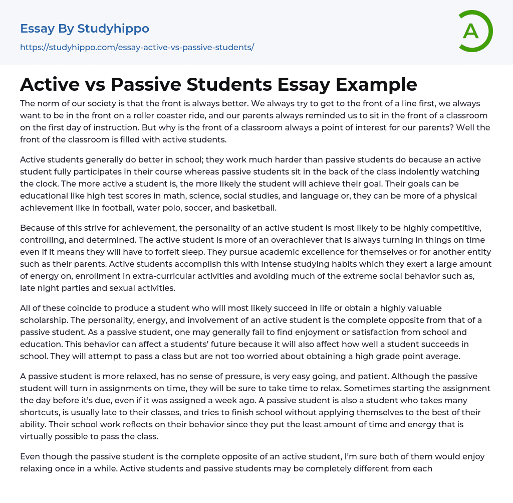 Active vs Passive Students Essay Example