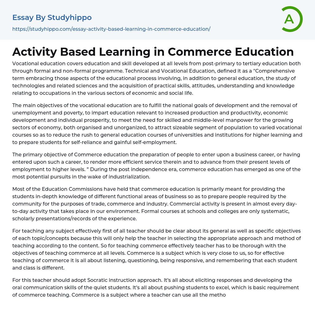 Activity Based Learning in Commerce Education Essay Example