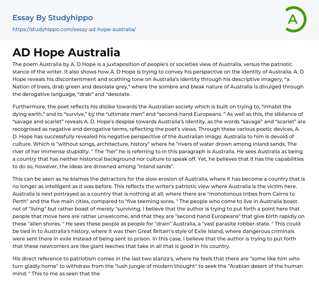 AD Hope Australia Essay Example