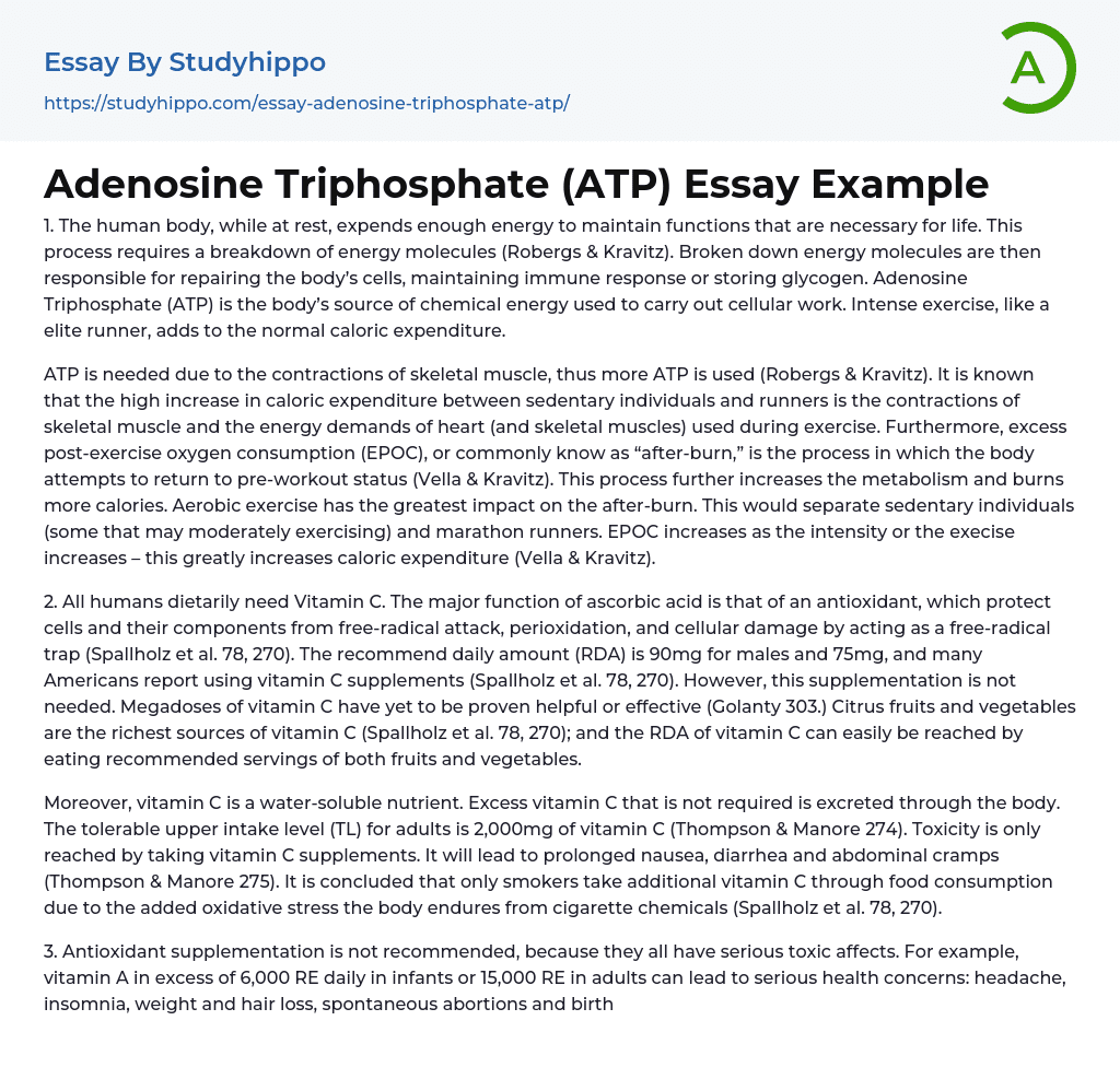 Adenosine Triphosphate (ATP) Essay Example