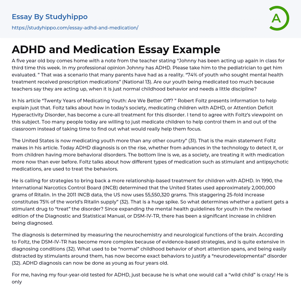 ADHD and Medication Essay Example