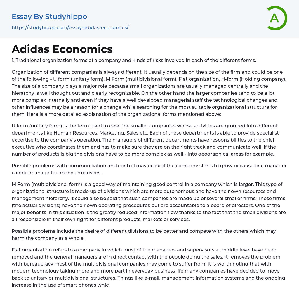 Adidas Economics Essay Example