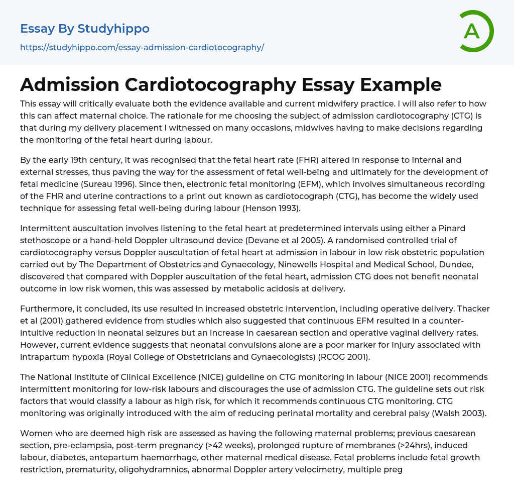Admission Cardiotocography Essay Example