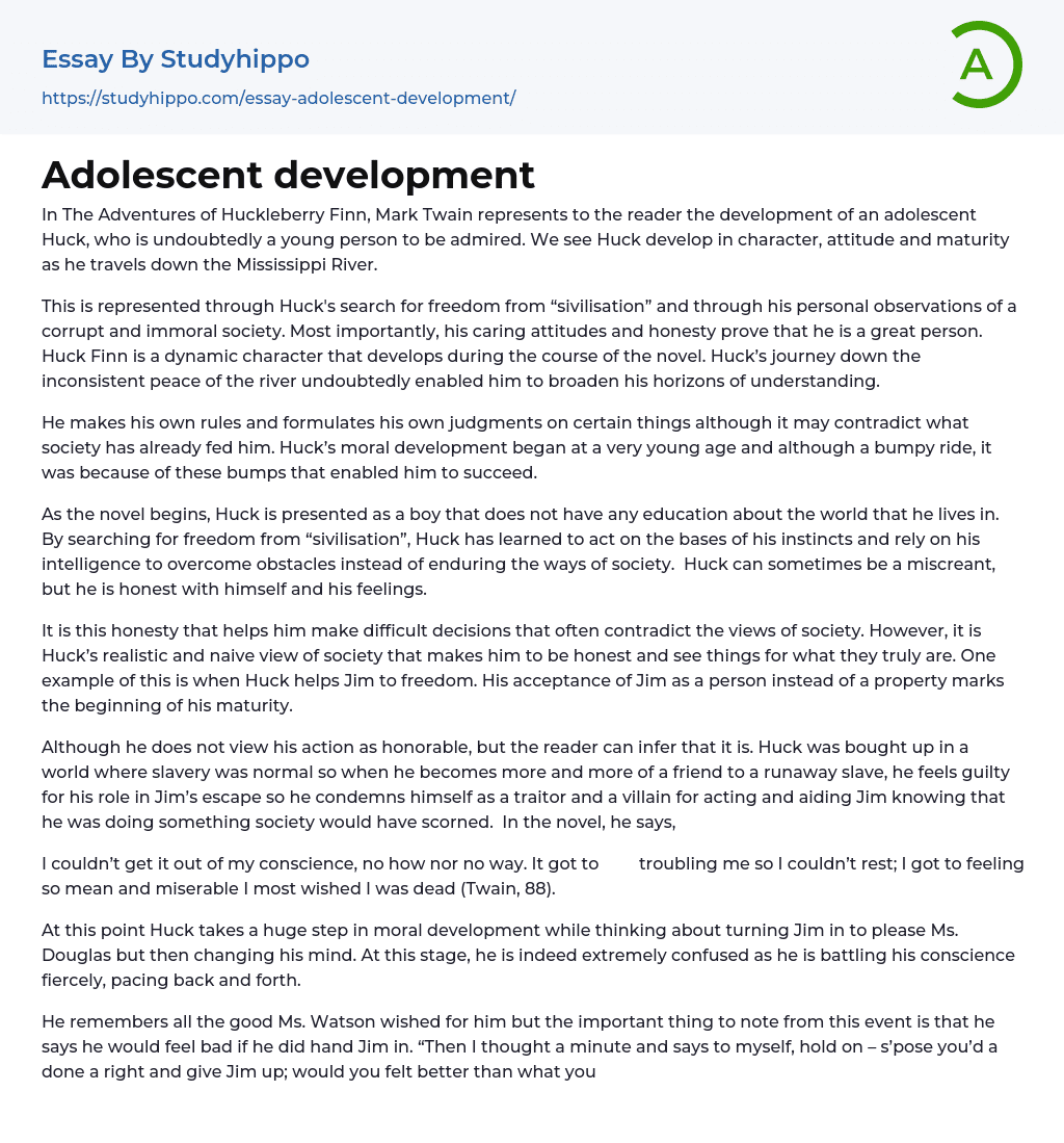 Adolescent development Essay Example