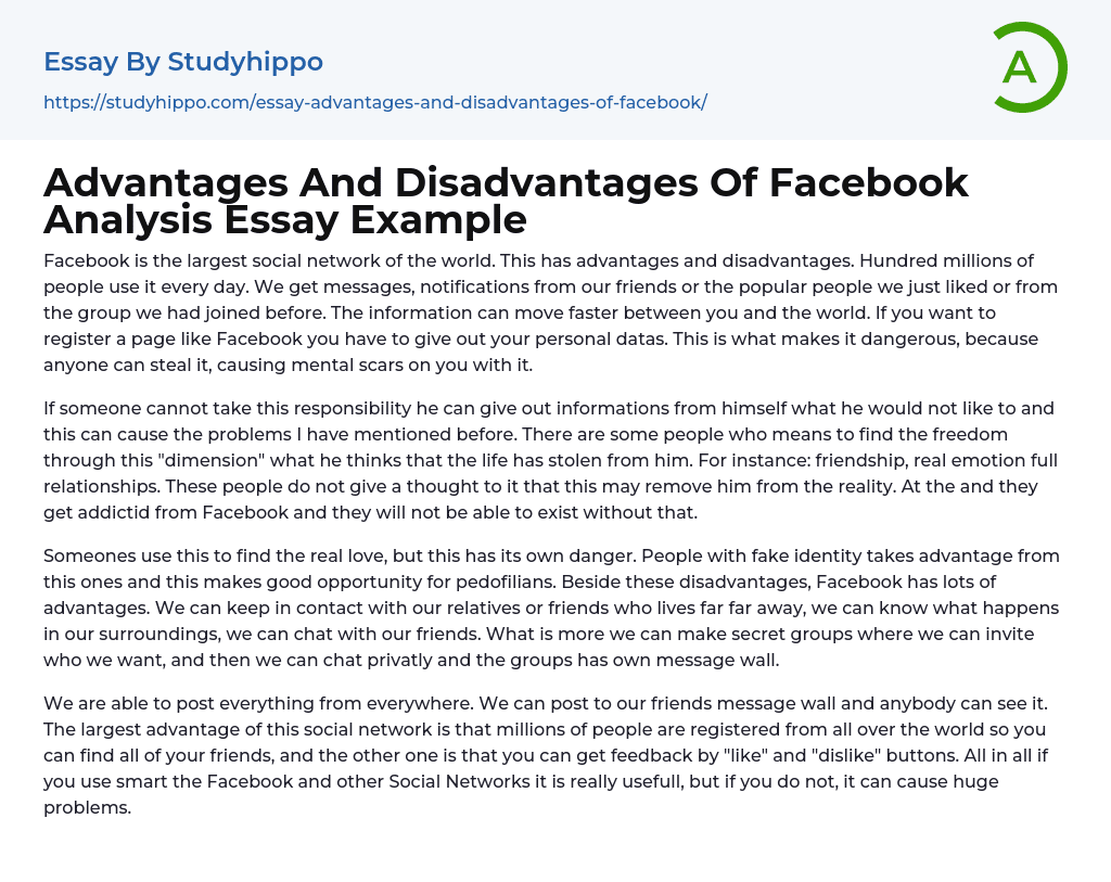 Advantages And Disadvantages Of Facebook Analysis Essay Example
