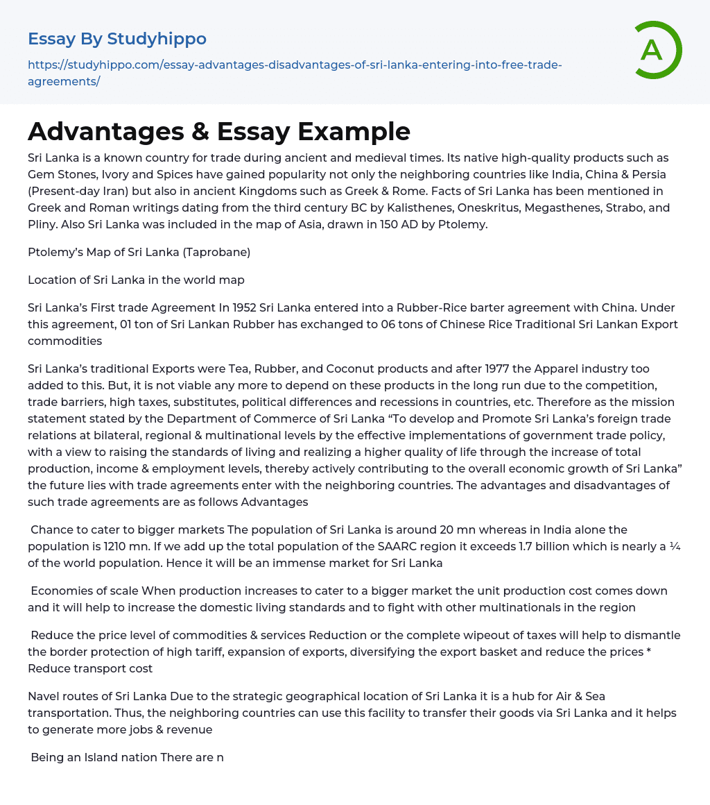 Advantages &amp Essay Example