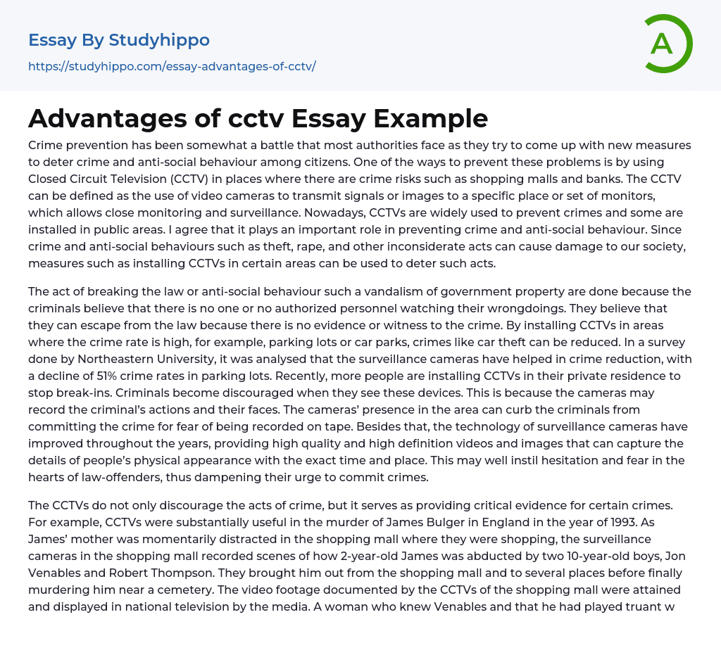 Advantages of cctv Essay Example