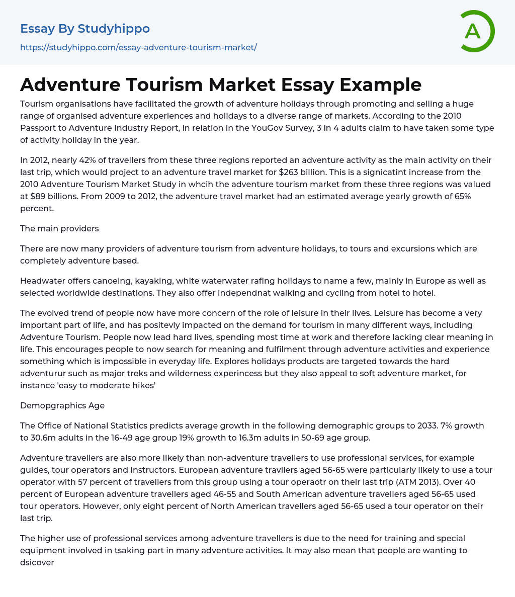 Adventure Tourism Market Essay Example