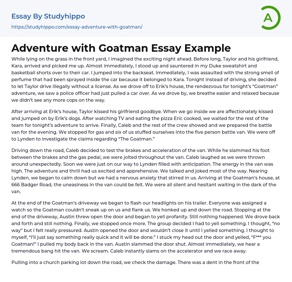 Adventure with Goatman Essay Example