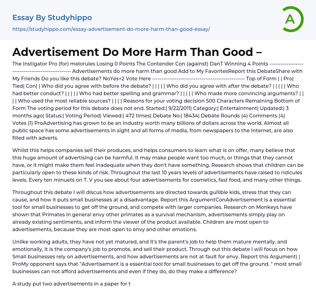 Advertisement Do More Harm Than Good Essay Example StudyHippo