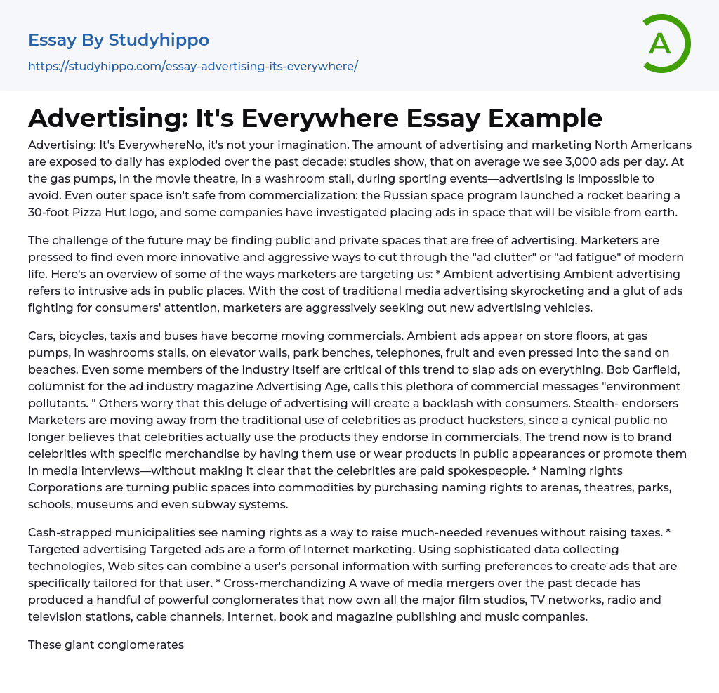 Advertising: It’s Everywhere Essay Example